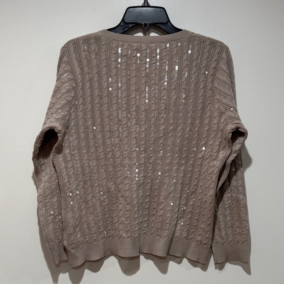 New L'AGENCE Trinity Sequin Cable-Knit Sweater Large L Pale Neutral Fall Staple - Picture 8 of 11